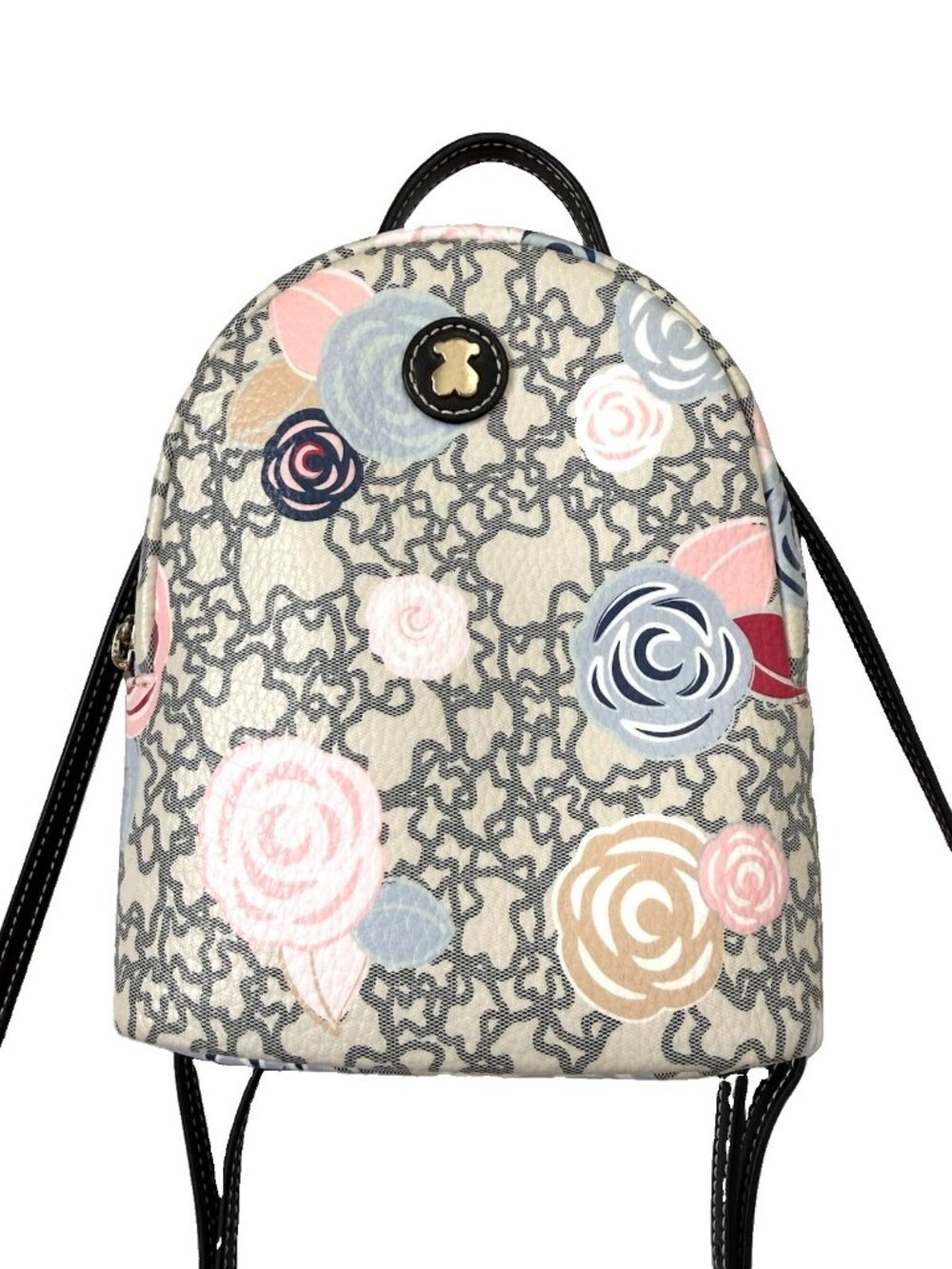 TOUS Kaos Mini Roses Backpack Purse in Multicolor and Black Print Vinyl Floral